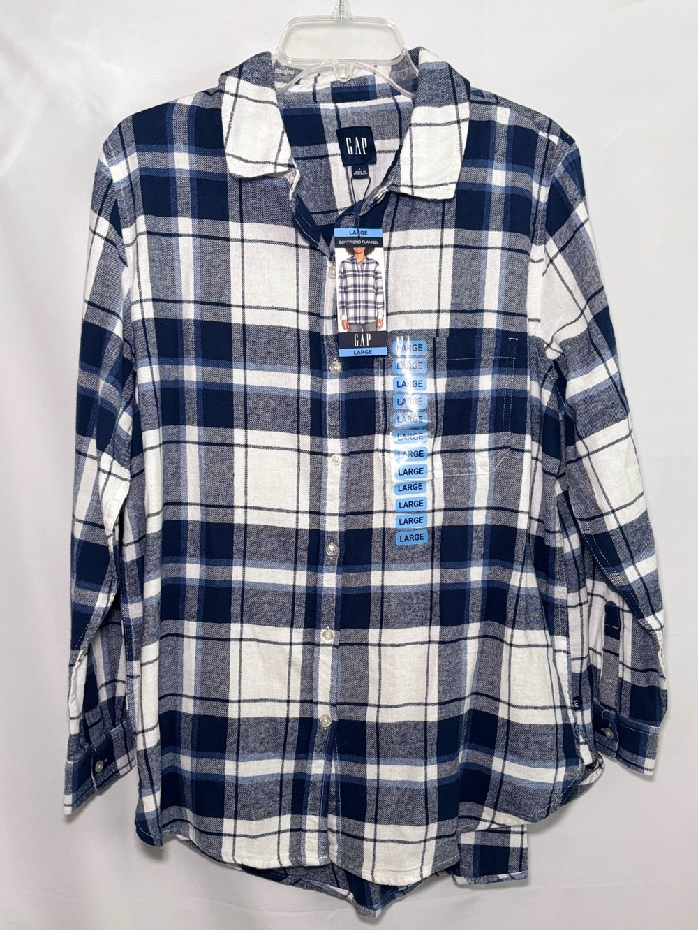 🆕 Gap Boyfriend Flannel Blue and White Plaid Button Down Shirt